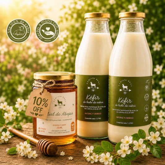 Combo Familiar (2 litros de kéfir de leche de cabra artesanal + 1 miel pura de 250gr)